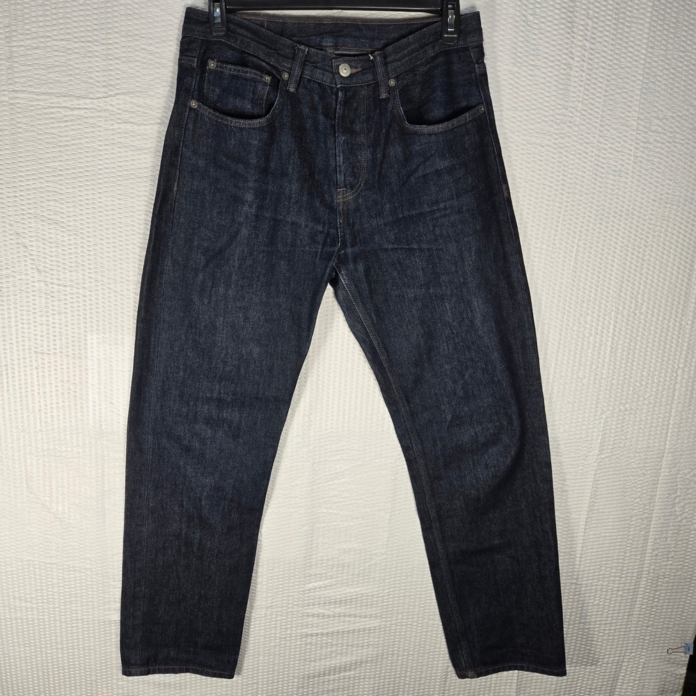 Zara Jeans Men 31 Straight Leg Indigo Blue Dark Wash Raw Style Cotton Buttonfly